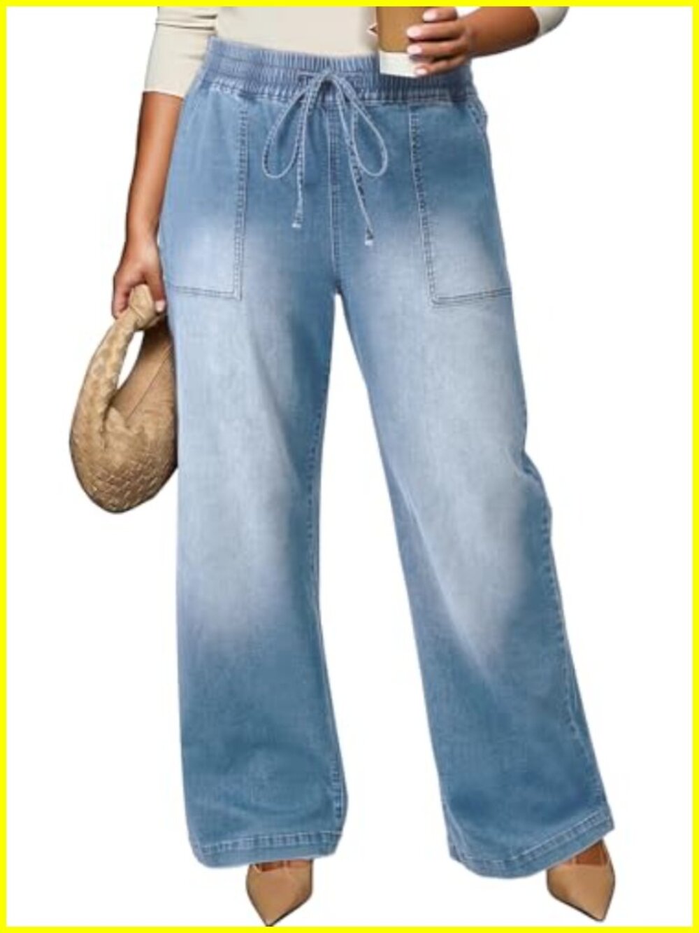 Plus Size High Waisted Wide Leg Stretchy Drawstring Denim Jeans